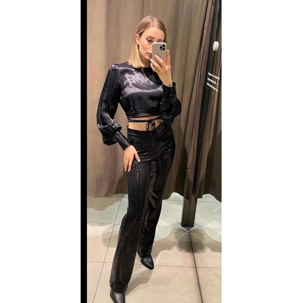 Zara Ballon Sleeve Satin Effect Top